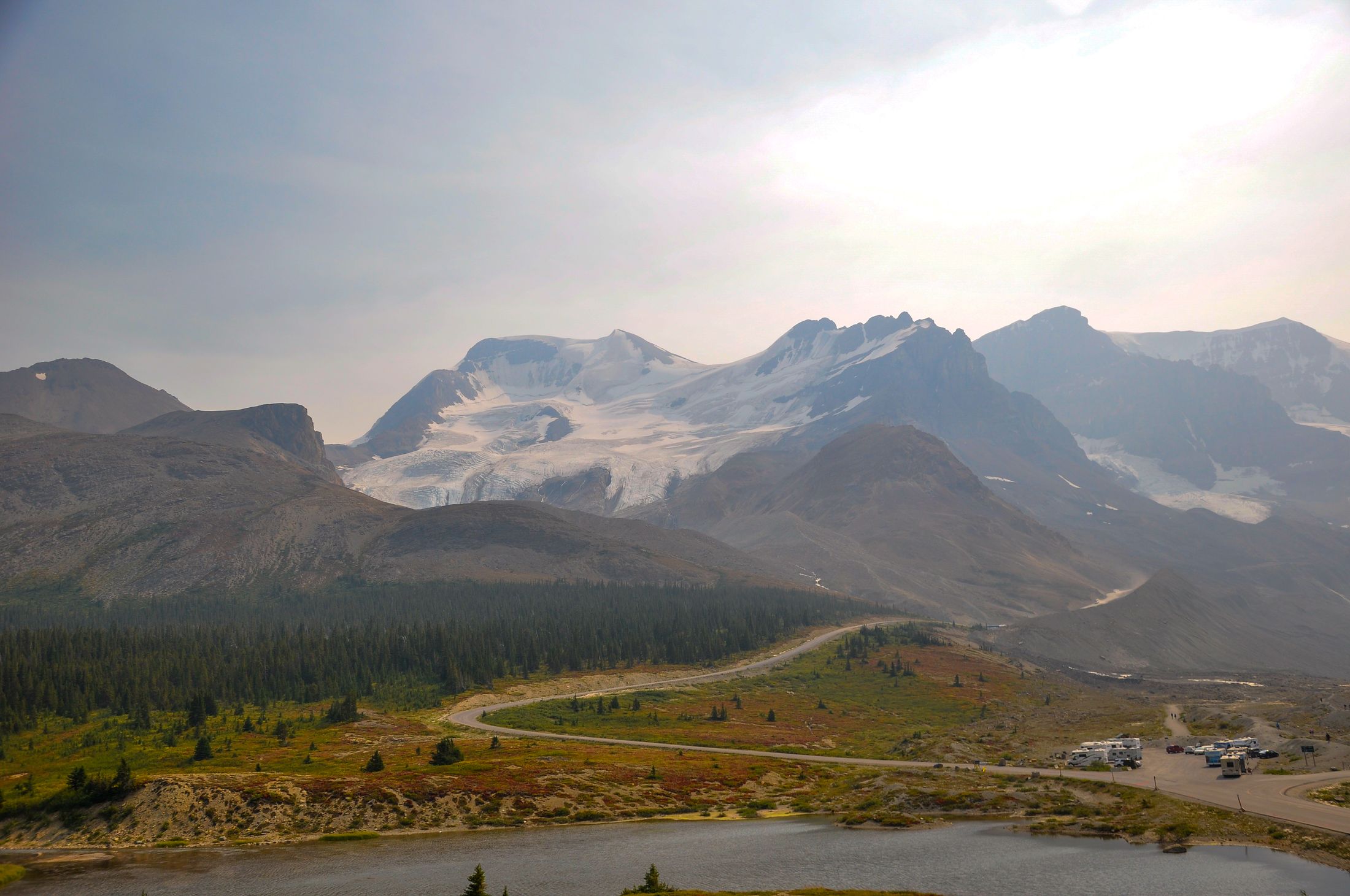 Glaciers of the Columbia Icefield under a hazy sky, Alberta