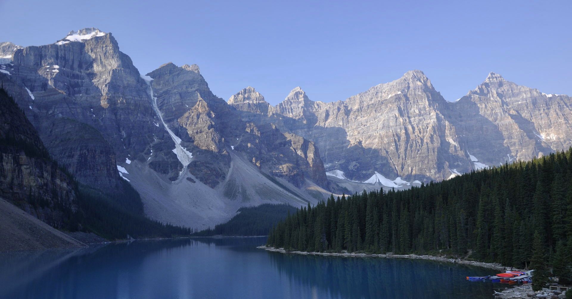 The Valley of the Ten Peaks across Moraine Lake, Alberta